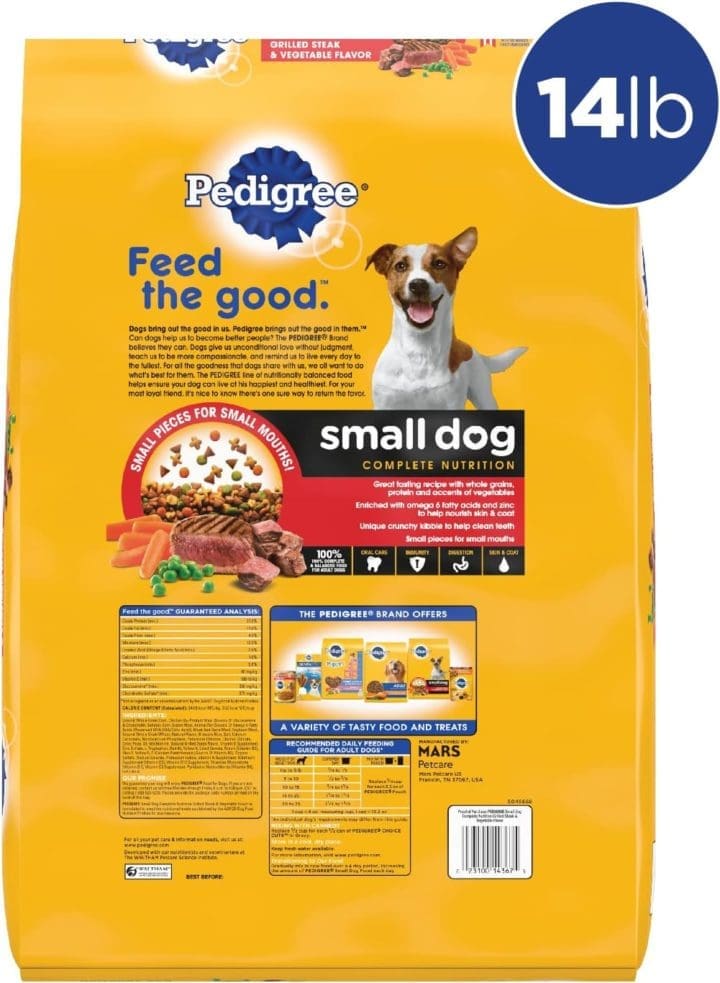 Pedigree Small Dog Food Back of Bag