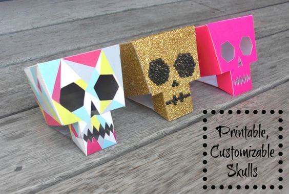 Printable Customizable Skulls for Halloween Dia De Los muertos Printable Skull