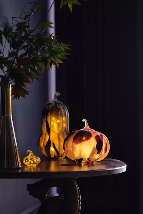 Anthropologie Mini Light Up Glass Pumpkin Decorative Object