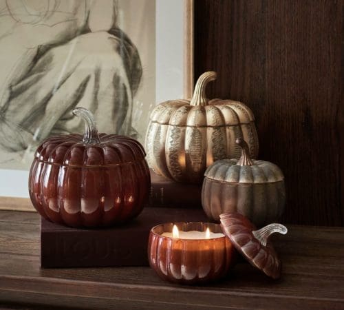 Pottery Barn Handcrafted Pumpkin Lidded Recycled Glass Candles Harvest Spice