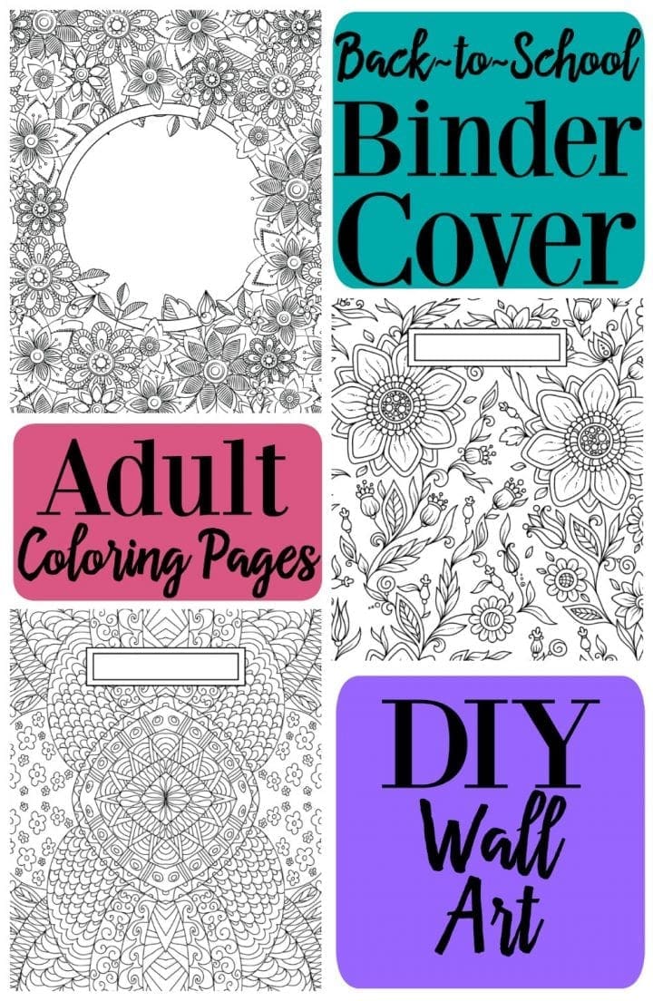 Collage of adult coloring pages to be used as binder covers.