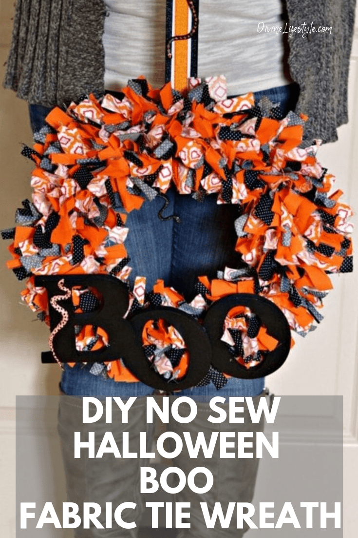 DIY No Sew Halloween BOO Fabric Tie Wreath