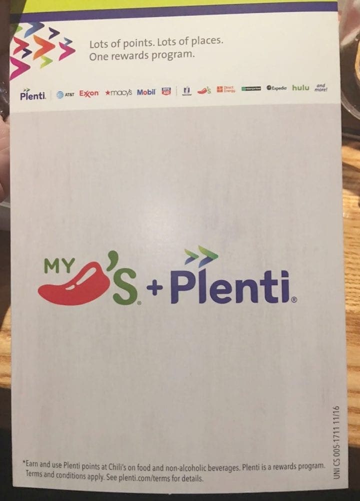 Plenti and Chili's - Get points for eating out