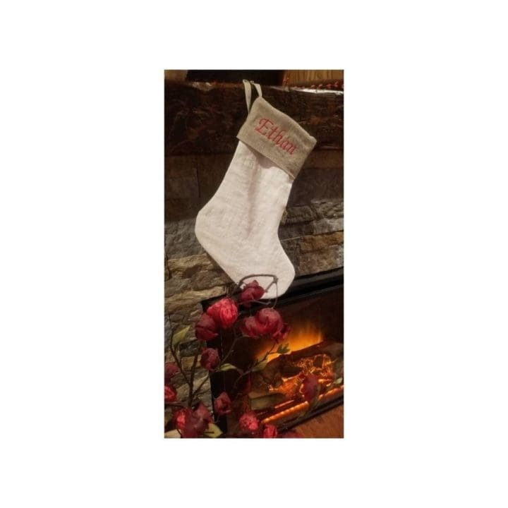 Personalized Linen Embroidered White Christmas Stockings from Etsy