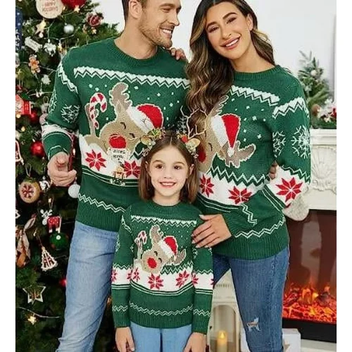 Walmart Canis Matching Christmas Sweater, Long Sleeve Cartoon Elk Family Sweater