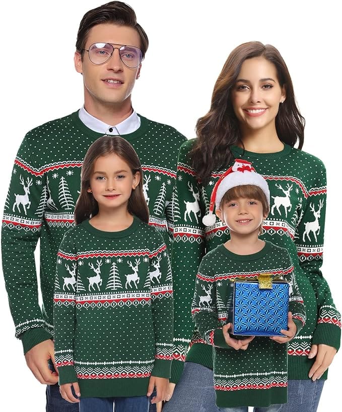Totatuit Family Matching Christmas Sweater Elk Christmas Tree Print Pullover Tops Ugly Knitted Knitwear