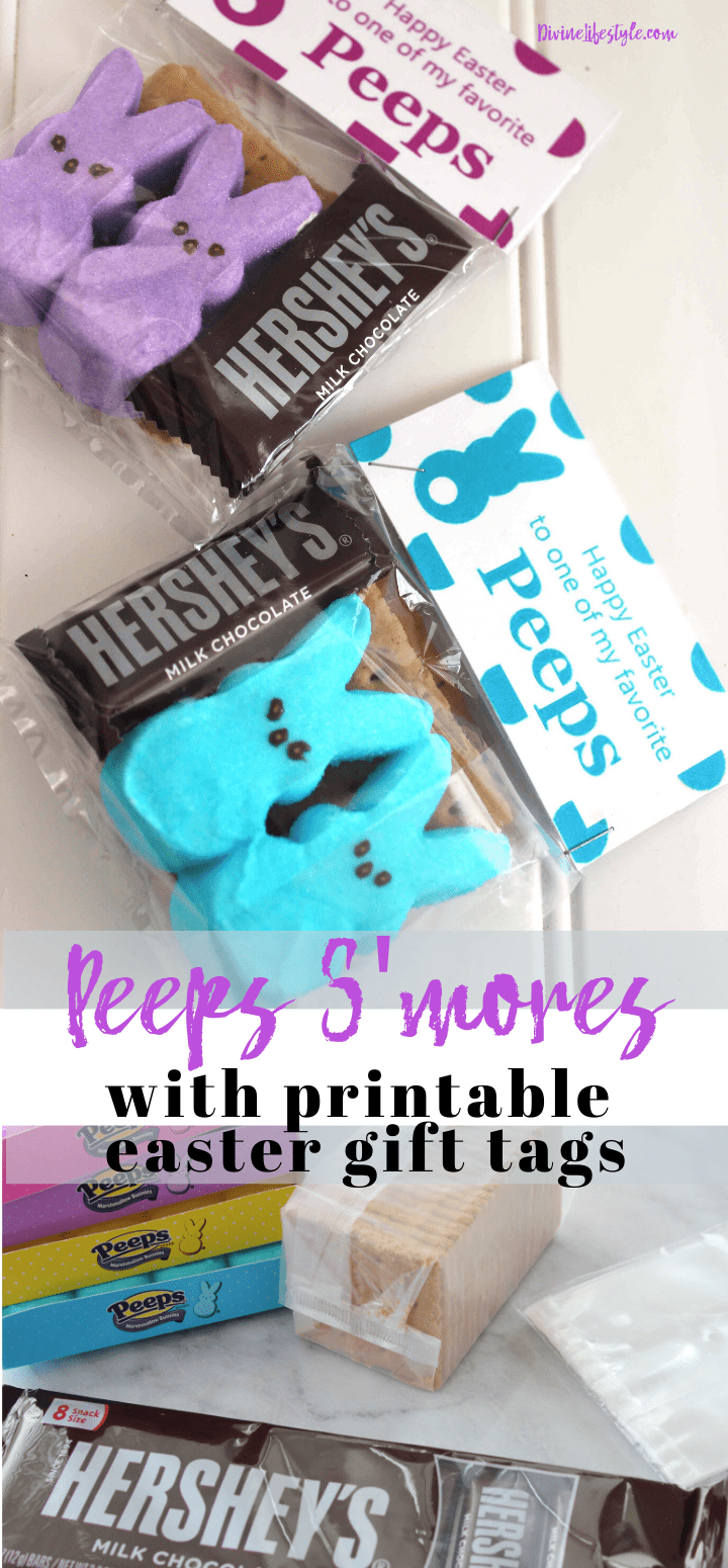 Marshmallow Peeps Smores Recipe with Easter Gift Tag Printables