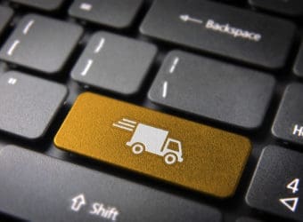 Yellow delivery keyboard key cargo business background